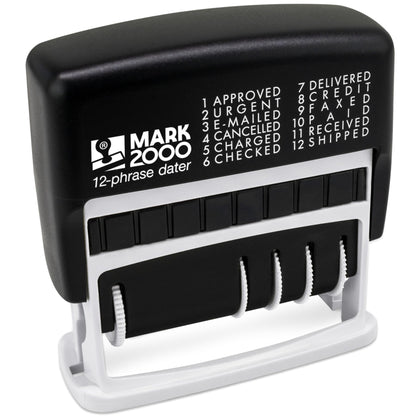 Mark 2000 12-Phrase Dater - Self-Inking Stamp - Blue Ink, Red Date
