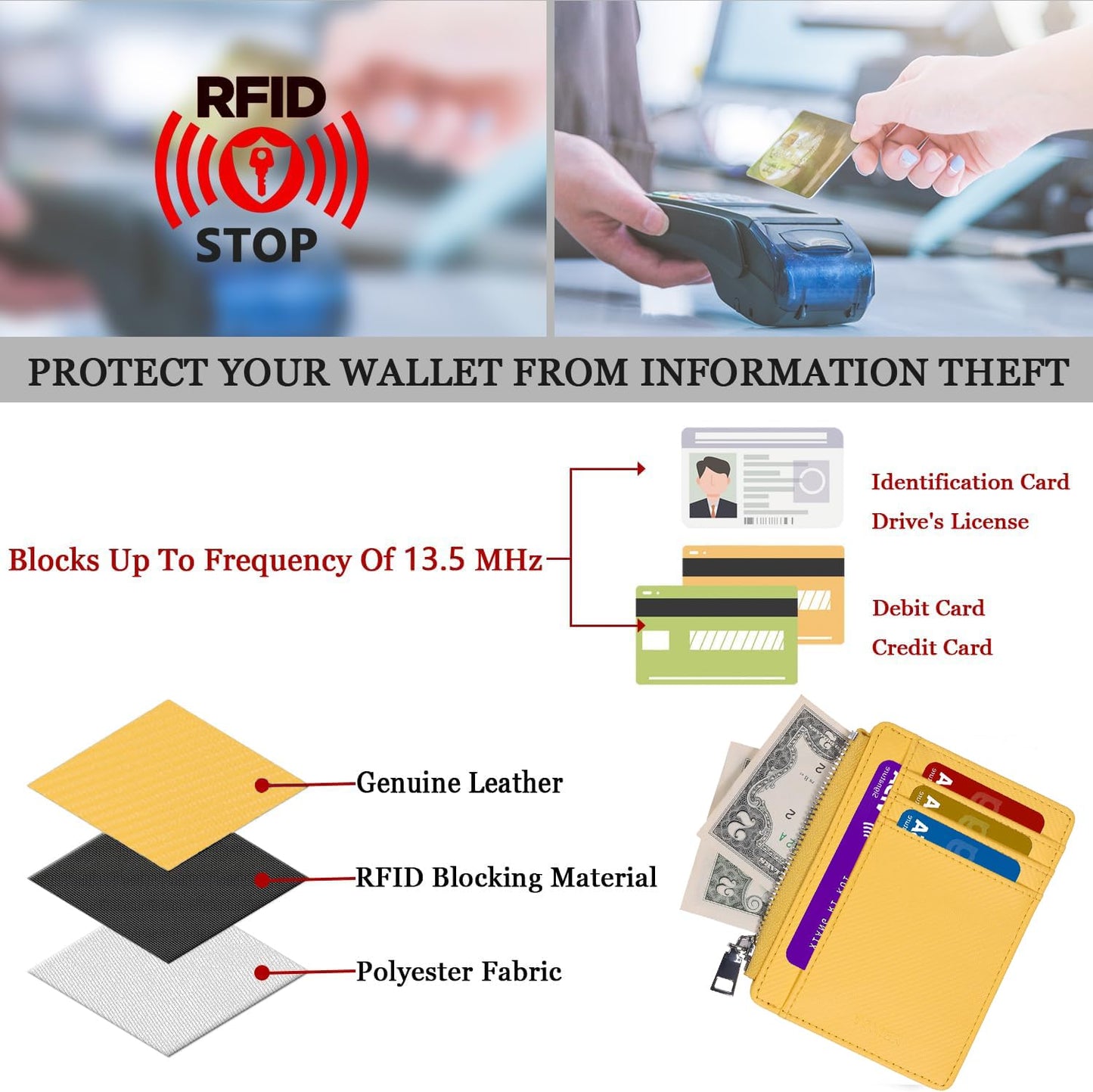 YOXIER Slim Minimalist Wallet, Front Pocket Wallets, RFID Blocking, Credit Card Holder for Men & Women (yellow)