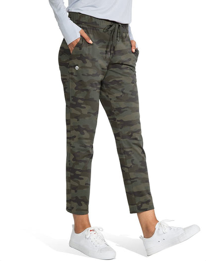 G Gradual Women's Pants with Deep Pockets 7/8 Stretch Sweatpants for Women Athletic, Golf, Lounge, Work (Green Camo, Small)