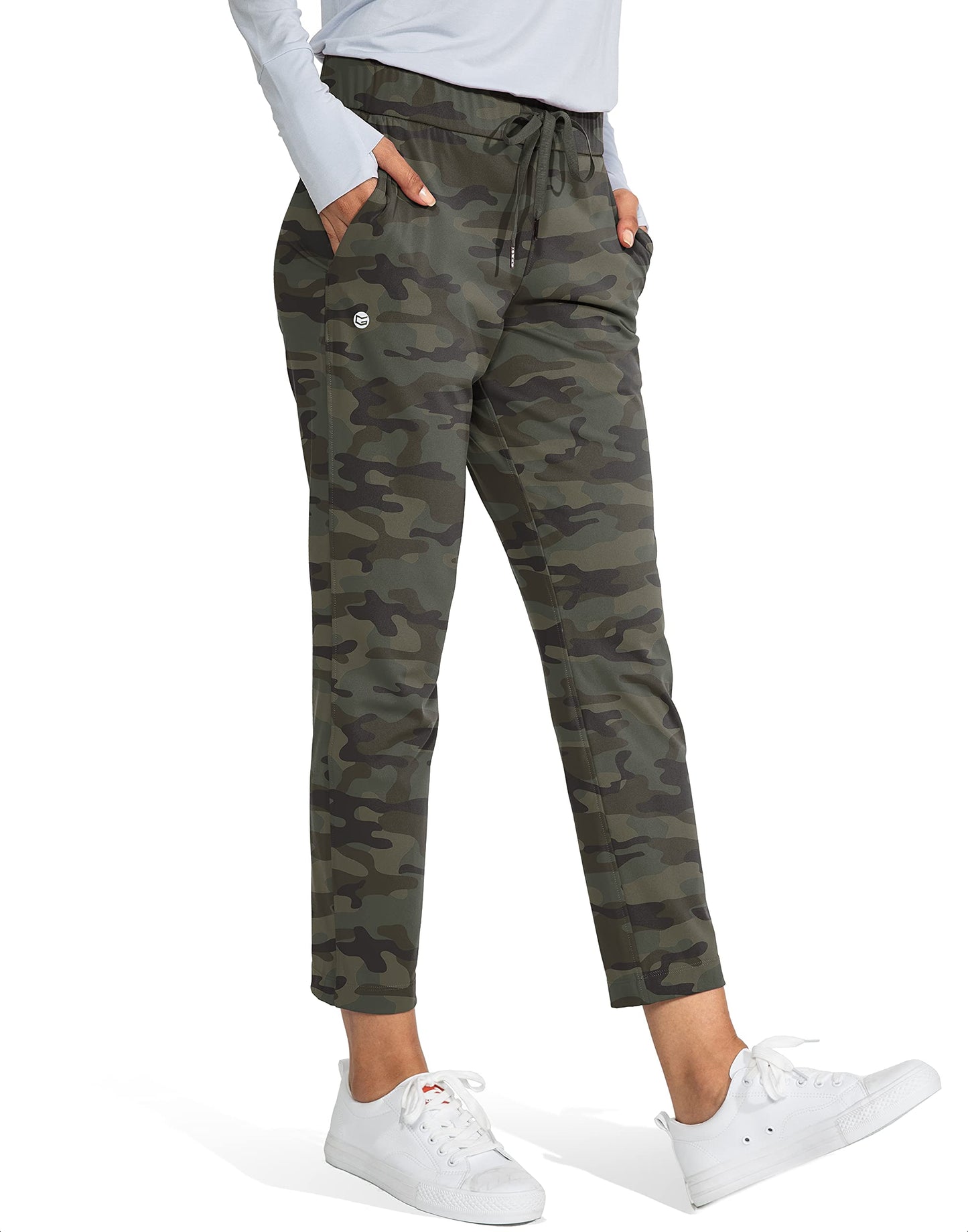 G Gradual Women's Pants with Deep Pockets 7/8 Stretch Sweatpants for Women Athletic, Golf, Lounge, Work (Green Camo, Large)