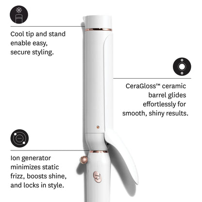 T3 Switch Kit Professional Ionic Interchangeable Curling Iron with 3 Ceramic Clip & Wand Long Barrels for Curling and Waving, 9 Adjustable Heat Settings & Ion Generator, White/Rose Gold