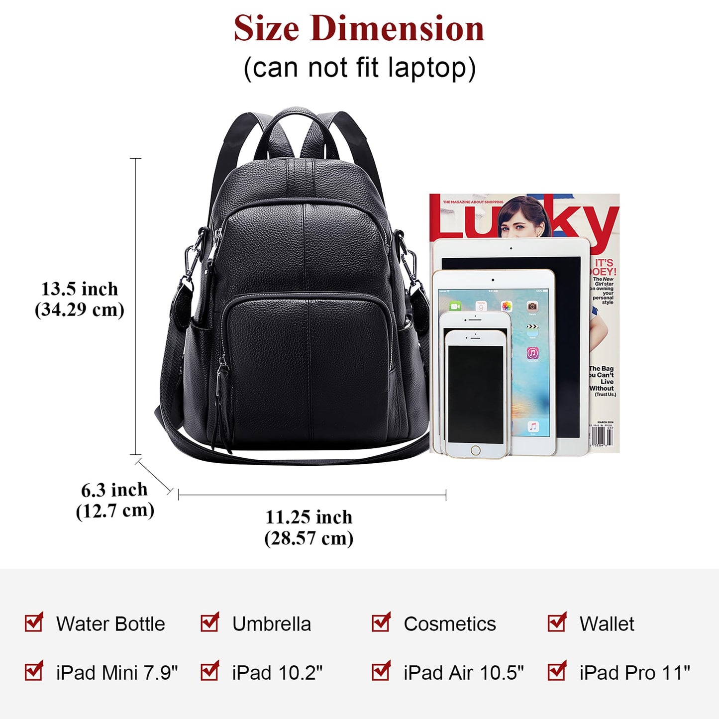 ALTOSY Soft Leather Backpack Purse For Women -theft Backpacks Versatile Shoulder Bag（S81 Black）