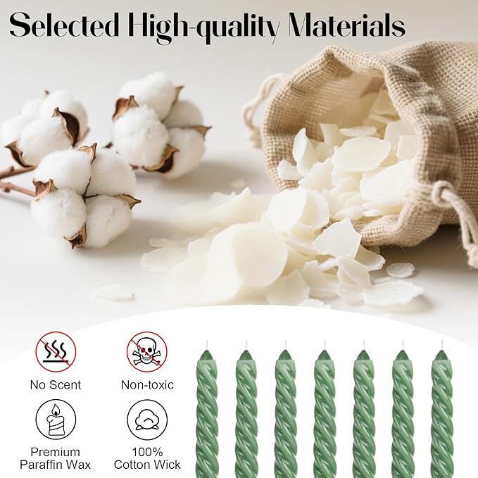 Tobeape Sage Green Twisted Taper Candles Set of 12, 10 Inch Tall Unscented Dripless, Smokeless Spiral Christmas Tapered Candlestick for Wedding Home Décor Dinner St. Patrick's Day- 8 Hour Long Burning