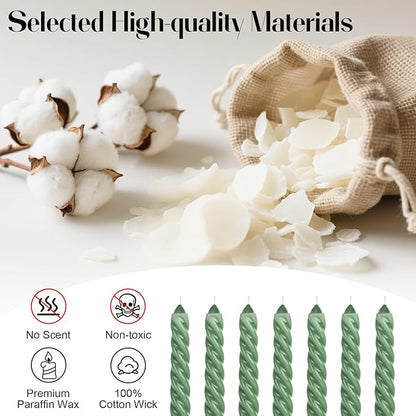Tobeape Sage Green Twisted Taper Candles Set of 12, 10 Inch Tall Unscented Dripless, Smokeless Spiral Christmas Tapered Candlestick for Wedding Home Décor Dinner St. Patrick's Day- 8 Hour Long Burning