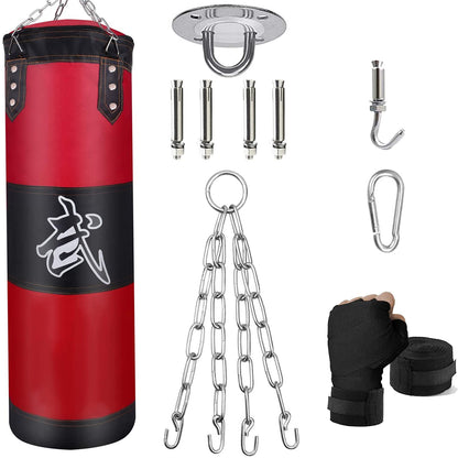 ZERUIDM Hanging Punching Bag Set Unfilled, Heavy Boxing Bag for Adults, Kickboxing Boxing Set with Hand Wraps, Punching Bag Hangers, for MMA Muay Thai Karate Taekwondo Training
