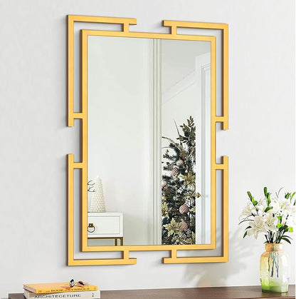 Large Decorative Wall Mirror, 24"x36" Gold Mirror for Bedroom, Tempered Mirror Wall Decor with Metal Frame for Living Room, Modern Farmhouse Mirror, Horizontal/Vertical