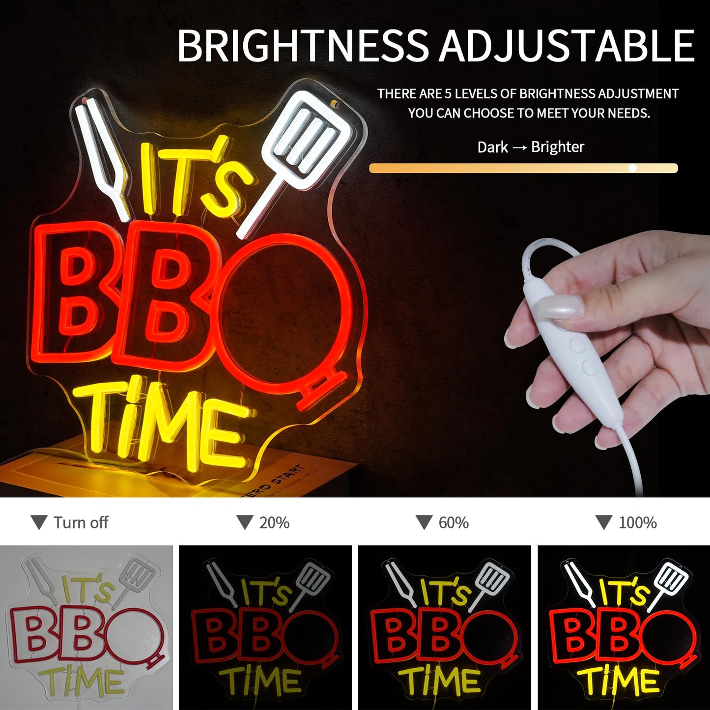 Virlusy It's BBQ Time Neon Sign for Room Decor Dimmable Barbecue Led Lights Signs Neon Light for Wall Decor Home Bar Restaurant Party Man Cave Beer Pub Camping Decoration Gifts