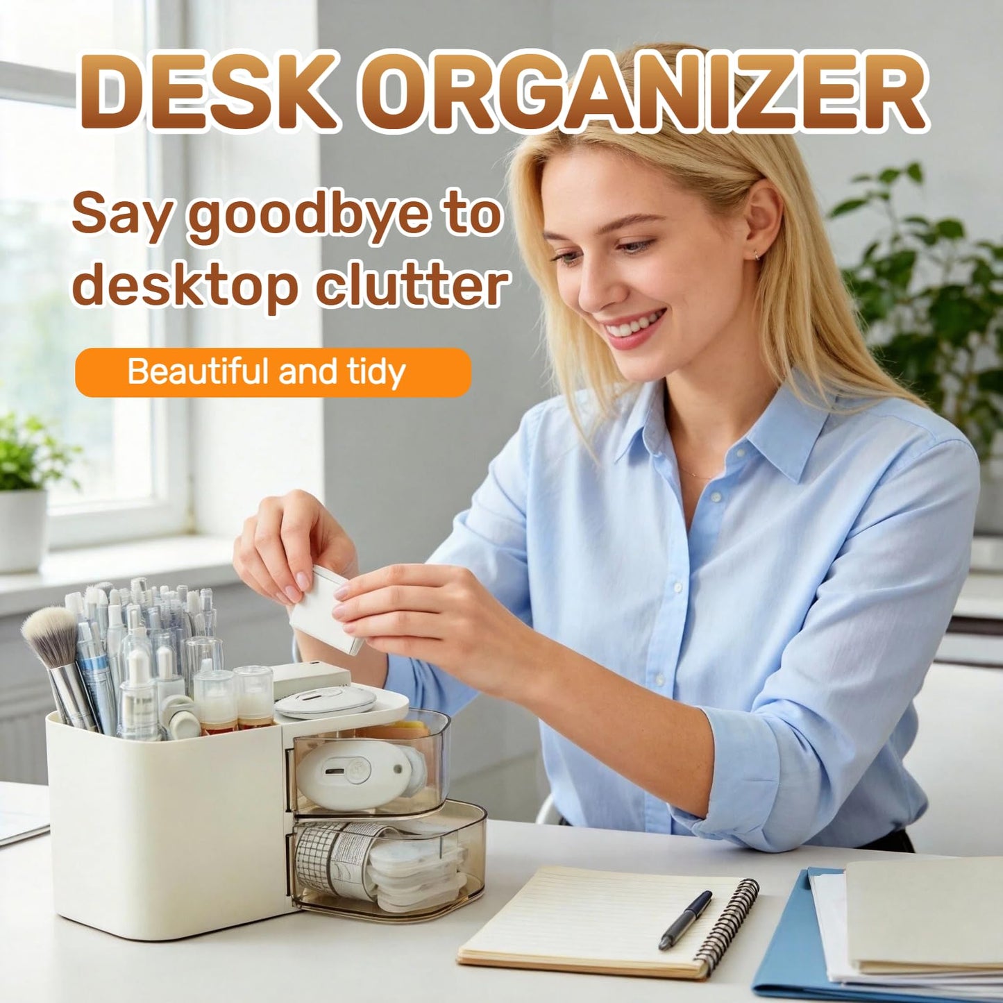 SHUTKMVCW Desk Organizer with 3 Compartments and 2 Drawers, Multi-Functional Pencil Holder for Desk Organizers and Accessories for School, Home, Office Supplies, ‎6.89" x3.54" x 3.62''