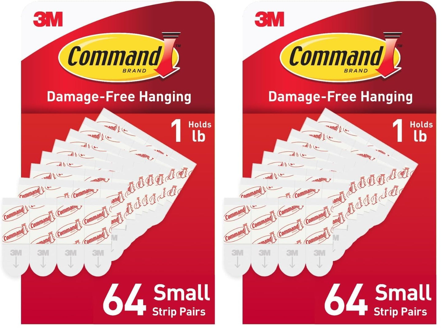 Command Indoor Small Refill Strips,64 Strips,Damage-Free Hanging Wall Adhesives to Re-Hang Small Hooks for Hanging Home Decor,Wall Decor,and Room-Decor,Holds up to 1 lb,(Pack of 2)