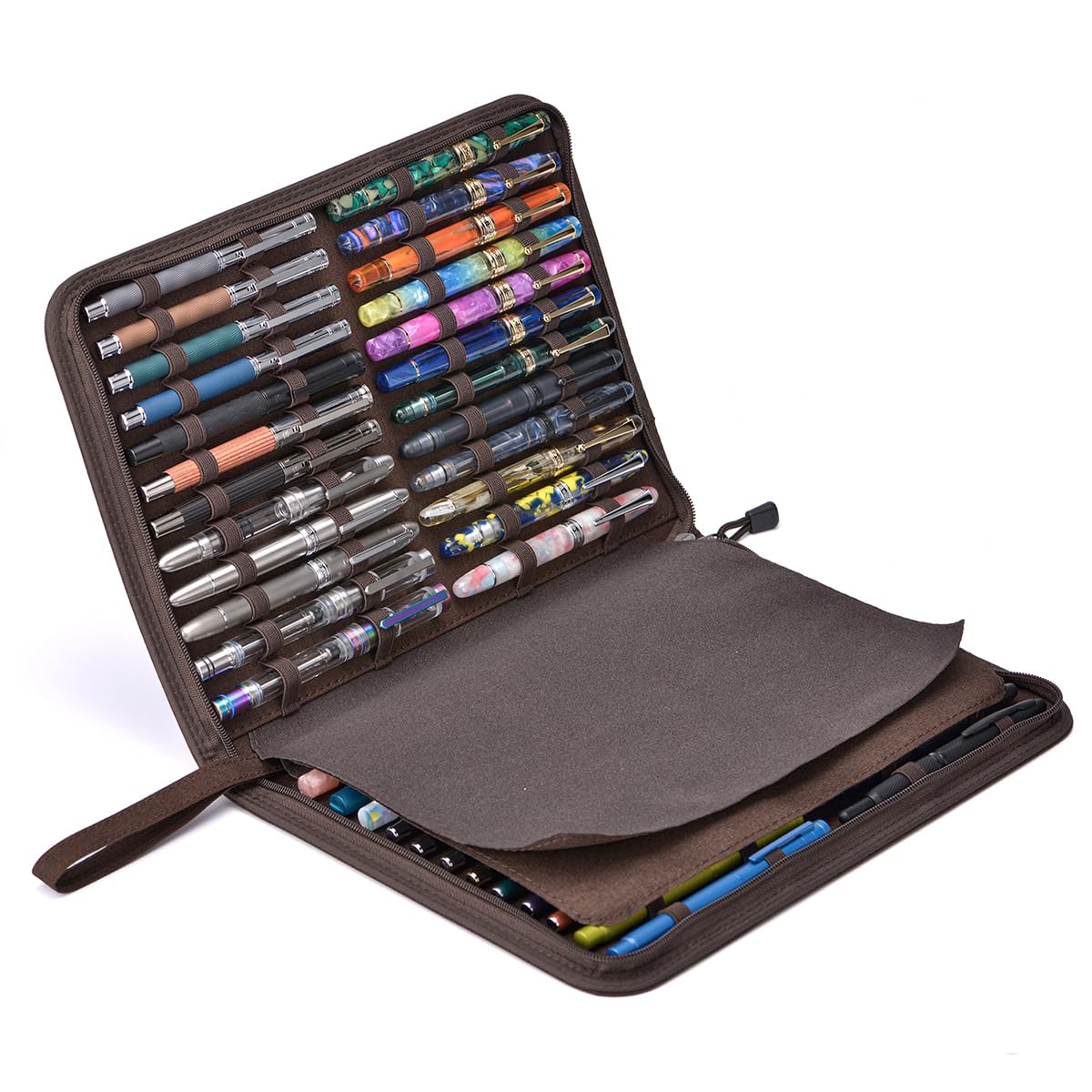 erofa 48 Slots Fountain Pen Case, Brown Water Resistant Canvas Pen Holder Display Pouch Storage Large Capacity Bag