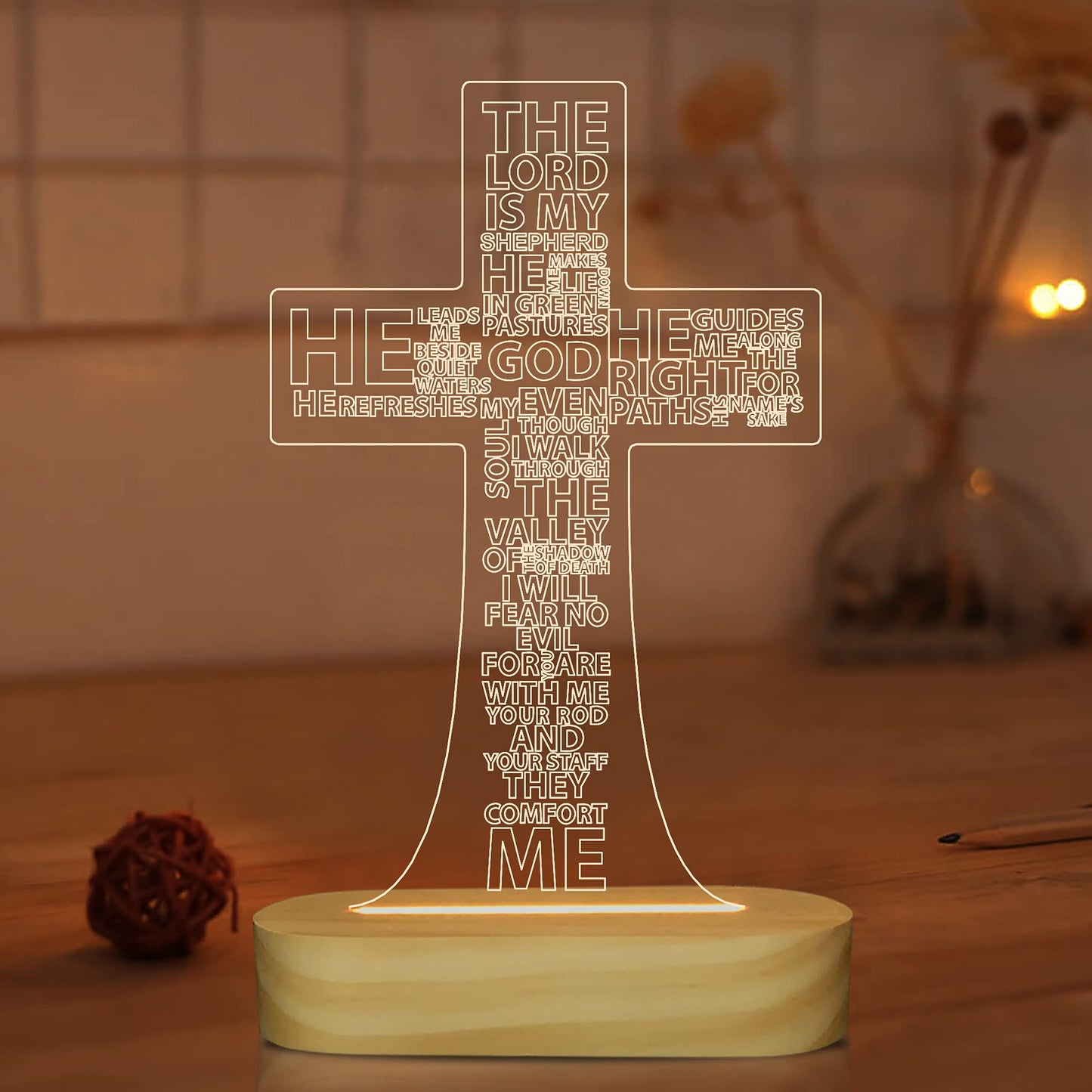 Jesus Cross 3D Night Light, Christian Gifts for Boys Girls, Christmas Gift Warm White Wooden Handmade, The Lord Desk Lamps Room Home Decor Xmas Birthday Easter Cross Gifts