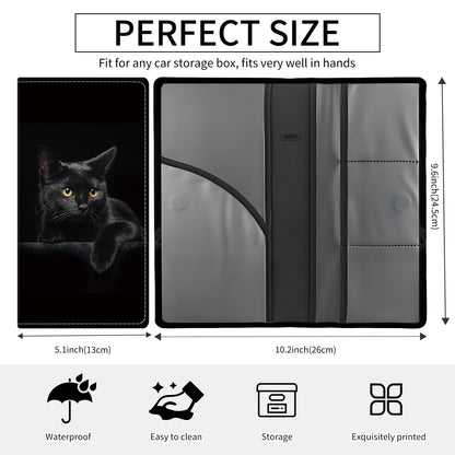 BAUCIWLD Premium Car Registration and Insurance Card Holder, Cute PU Leather Car Document Holder, Vehicle Glove Box Car Organizer with Magnetic Closure for Driver License, Cards Black Cats