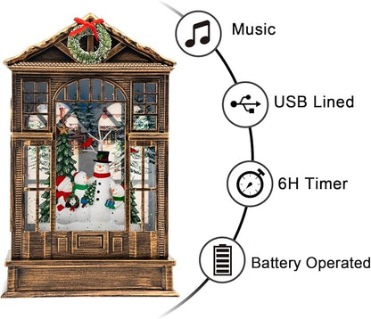 Christmas Snow Globe Swirling Glittering Snowman Choir Manger Scene, USB Lined/Battery Operated Lighted Water Lantern for Christmas Festival Decoration Gifts