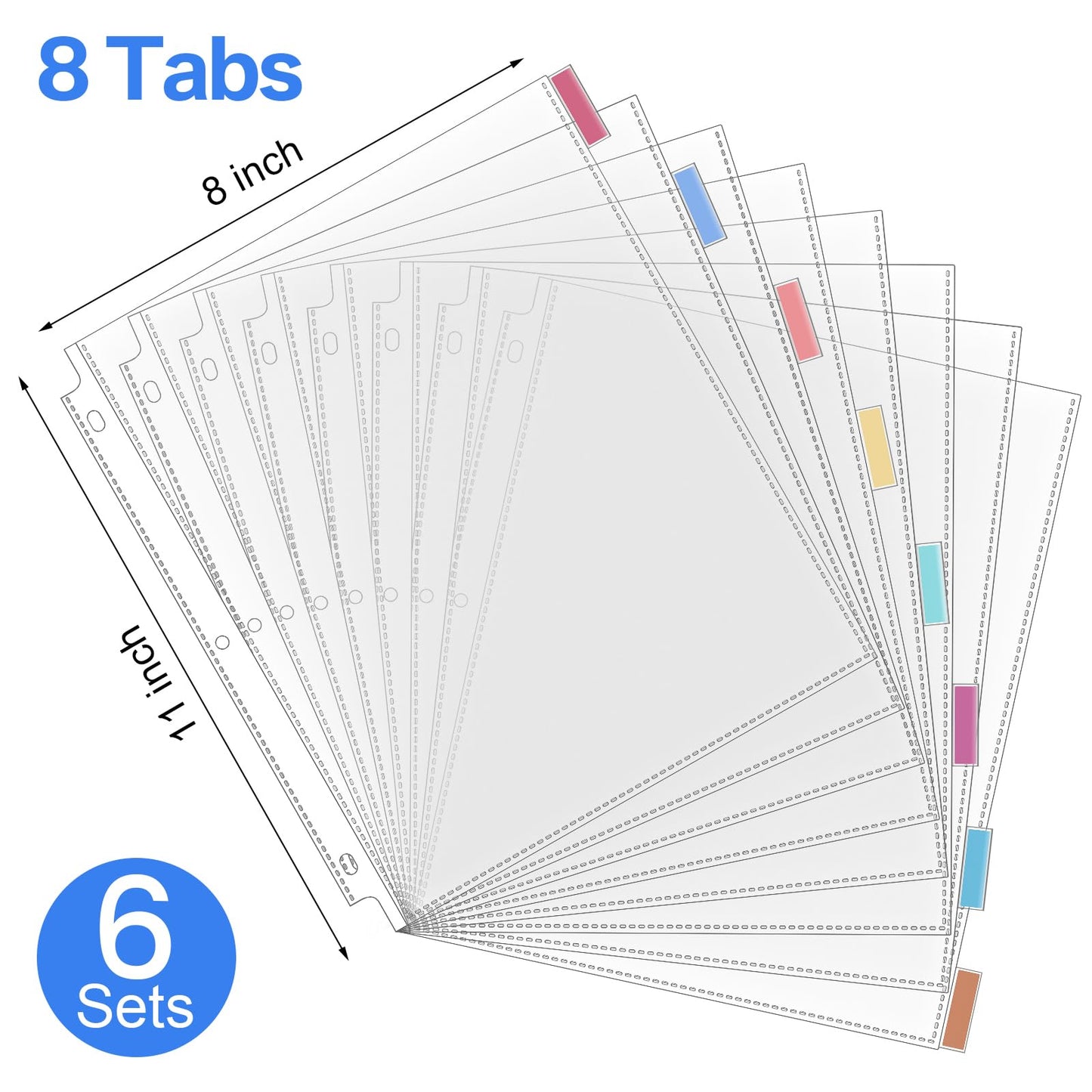 ReliThick 6 Set of 48 Pack Clear Sheet Protectors for 3 Ring Binder with 8 Tab Divider, Letter Size 8.5 x 11 Inch Plastic Sleeves Page Protector for Documents Photos School Office Home Organization