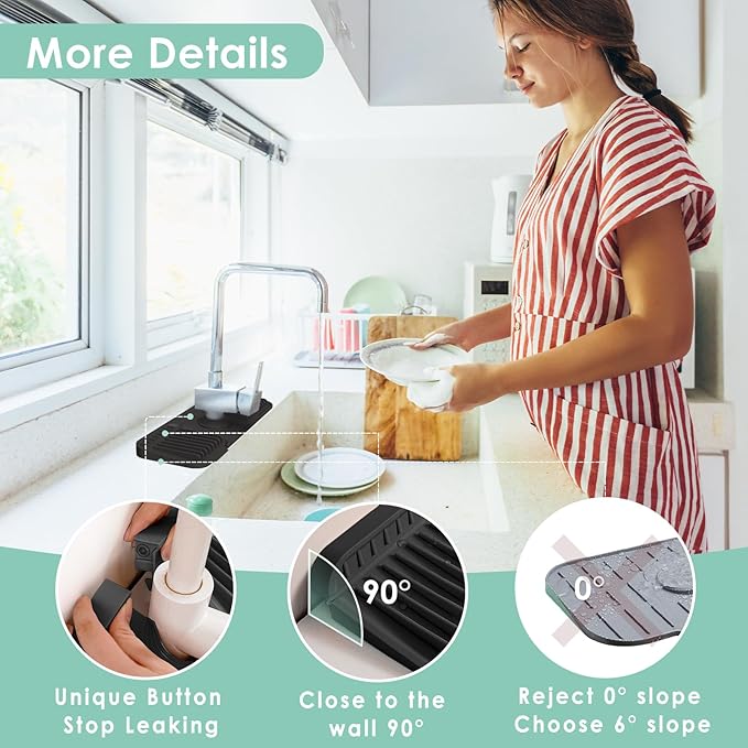 14.6 Inch Silicone Faucet Mat for Kitchen Sink Splash Guard