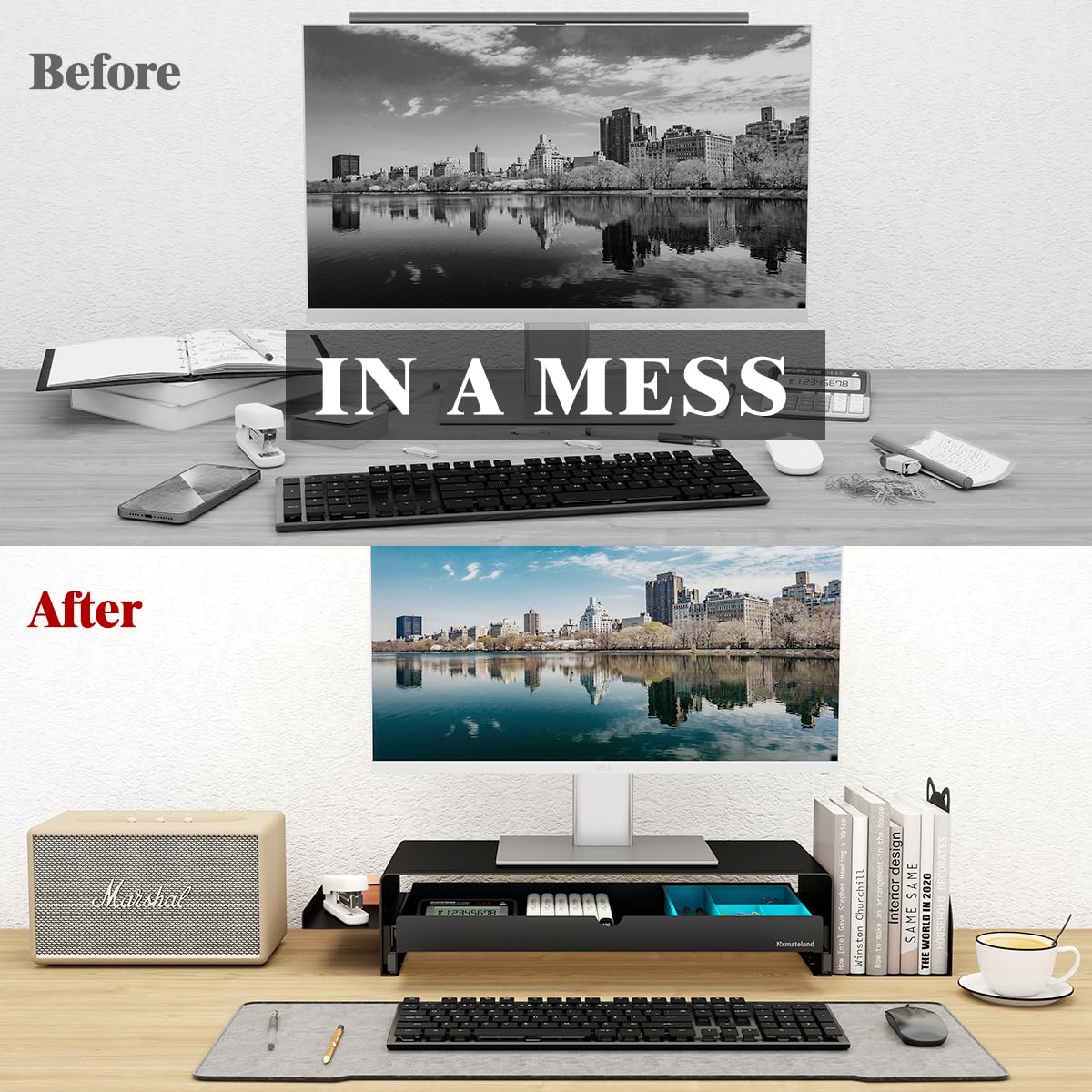 Nxmateland Heavy Duty Metal Monitor Stand, Strong Support Desk Organizer with Storage Shelf, Ergonomic Riser for Computer, Laptop & Printer, Space-Saving Desktop Organizer for Office Home