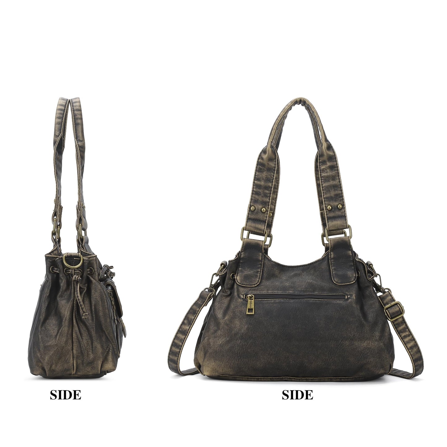 Angel Kiss Small hobo Bags for Women Retro Washed Leather Shoulder Handbag Roomy Top Handles Purses With Removable Strap