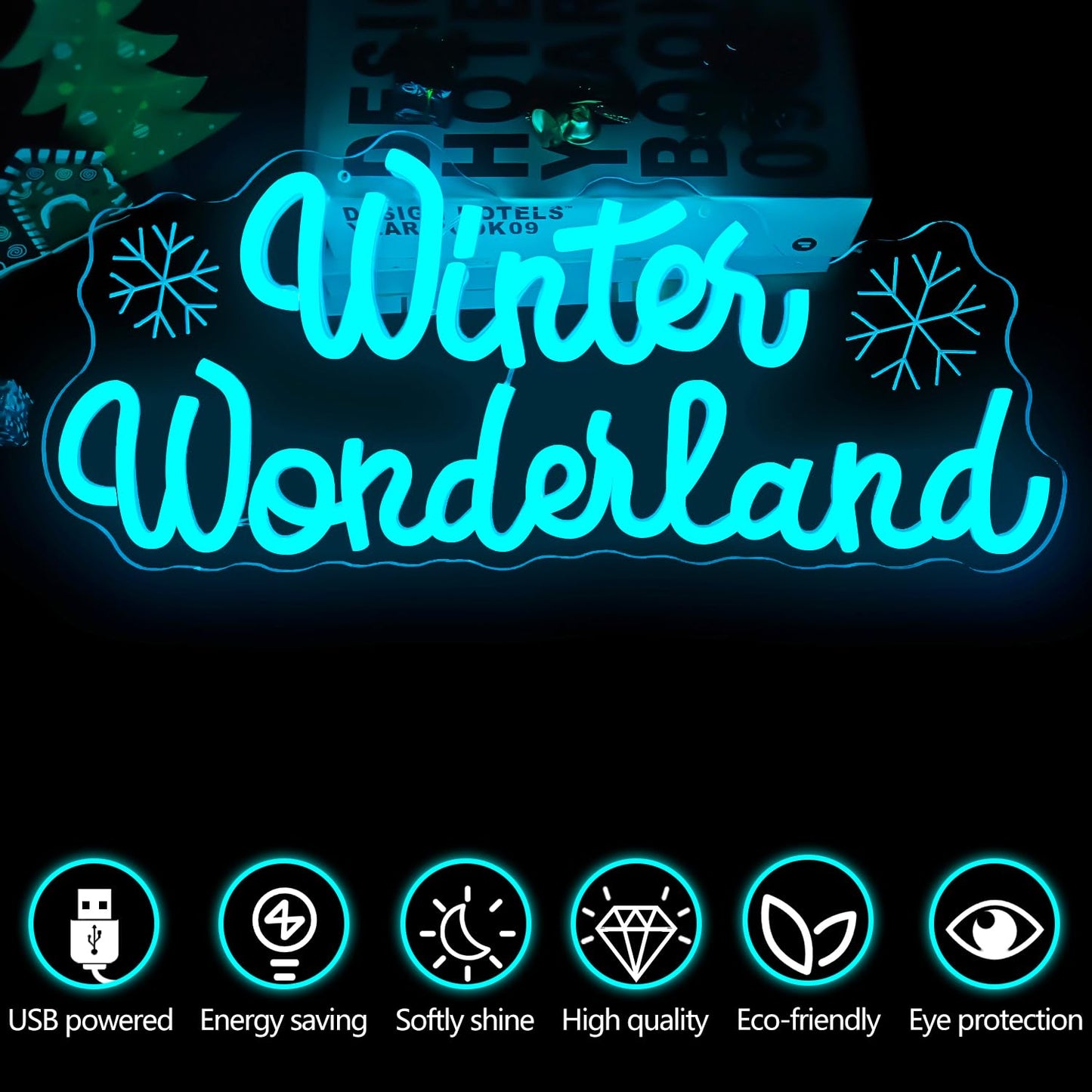 Winter Wonderland Christmas Neon Sign for Wall Decor Christmas Theme Party Decorations Dimmable Winter Wonderland Light Up Sign for Gifts