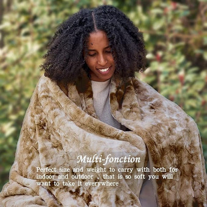 Krifey Faux Fur Throw Blanket, Super Soft Cozy Blanket, Luxury Fluffy Blanket Warm Bed Throw, Plush for Women, Marbled Beige 50" x 60"