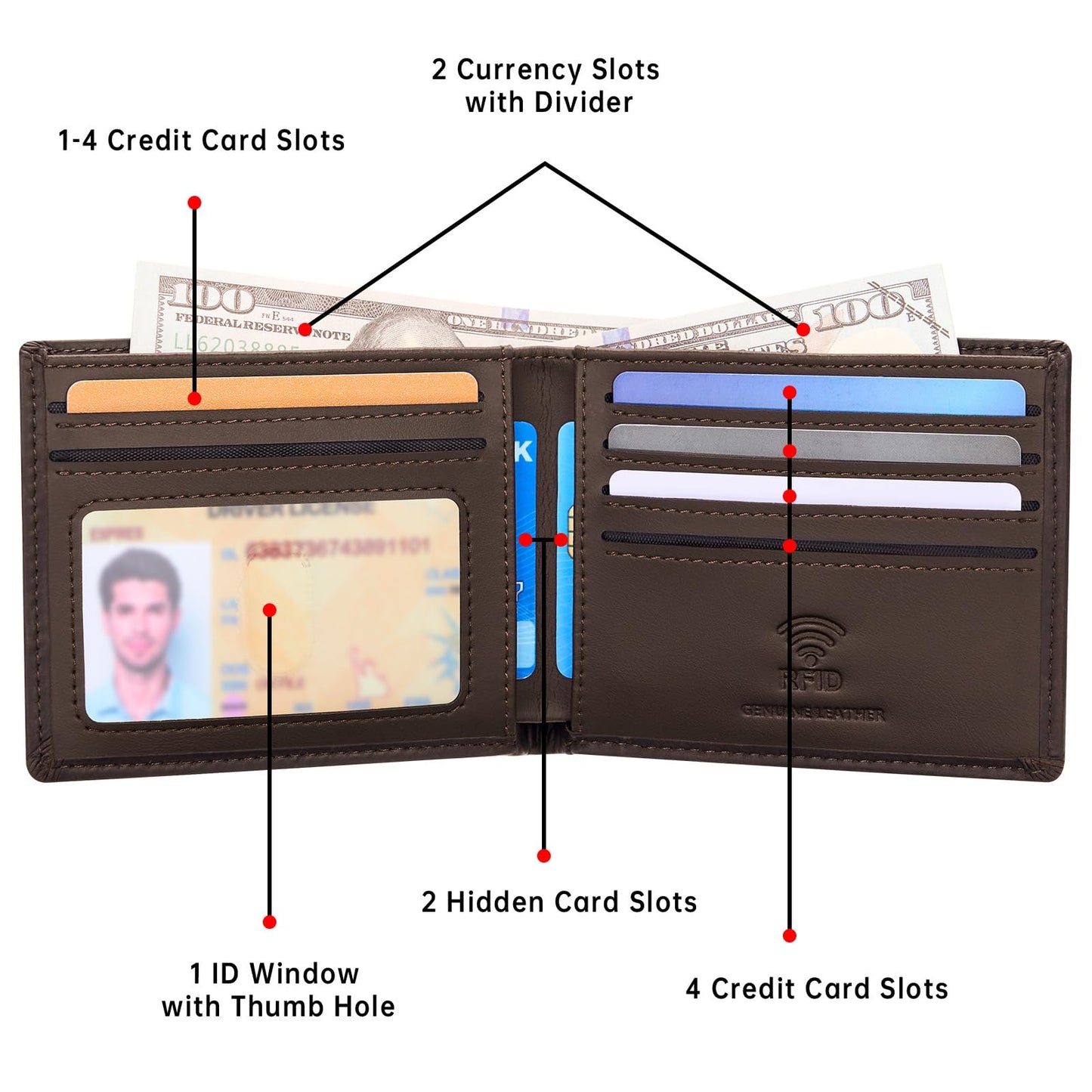 Travelambo Wallet for Men Real Leather Mens Bifold Wallet RFID Blocking - Thin & Stylish with ID Window in Gift Box (Crazy Horse, Brown)