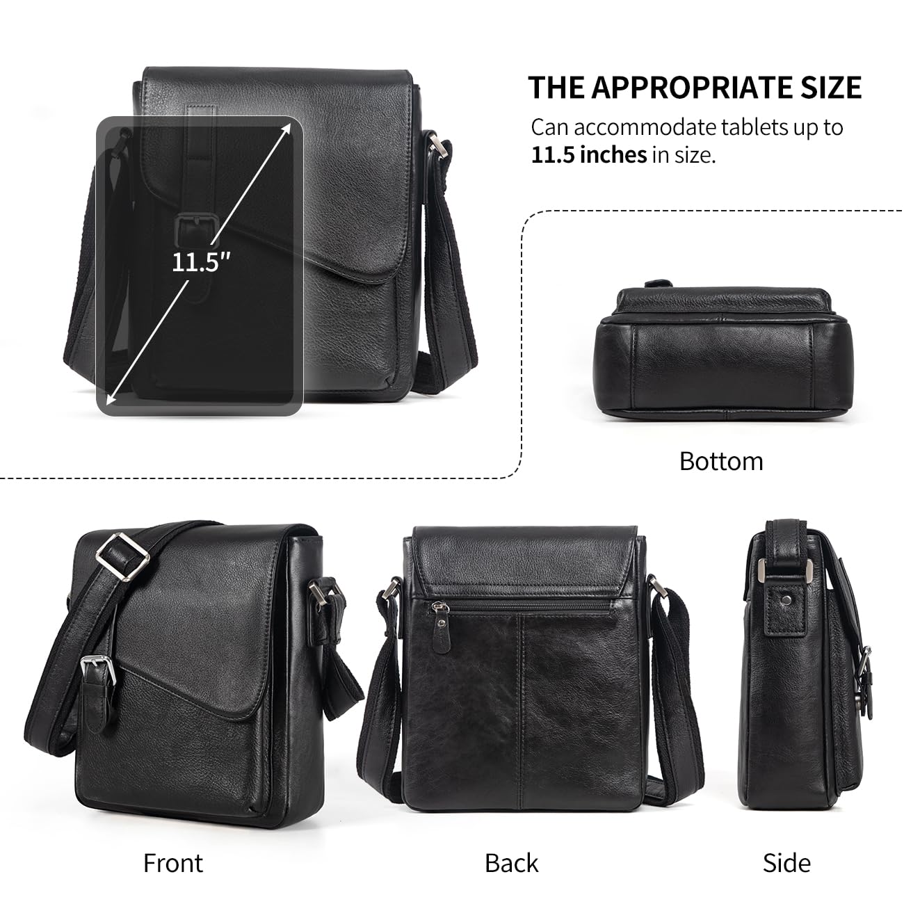 Augus Men's Leather Messenger Bag, Vintage Waterproof Crossbody Shoulder Bag, Anti-Theft Casual Satchel for Daily Commute & Travel, Fits Up to 11.5" Tablet