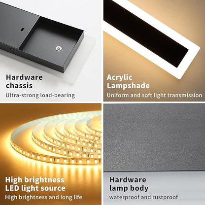 Upgrade Widened 2 Pack Modern Outdoor Wall Lights, 39.3inch Long Linear LED Wall Sconce, 3000K Warm White, IP65 Waterproof, 36W, Minimalist Black Exterior Lamp Fixture for Porch, Garden, Bathrooms