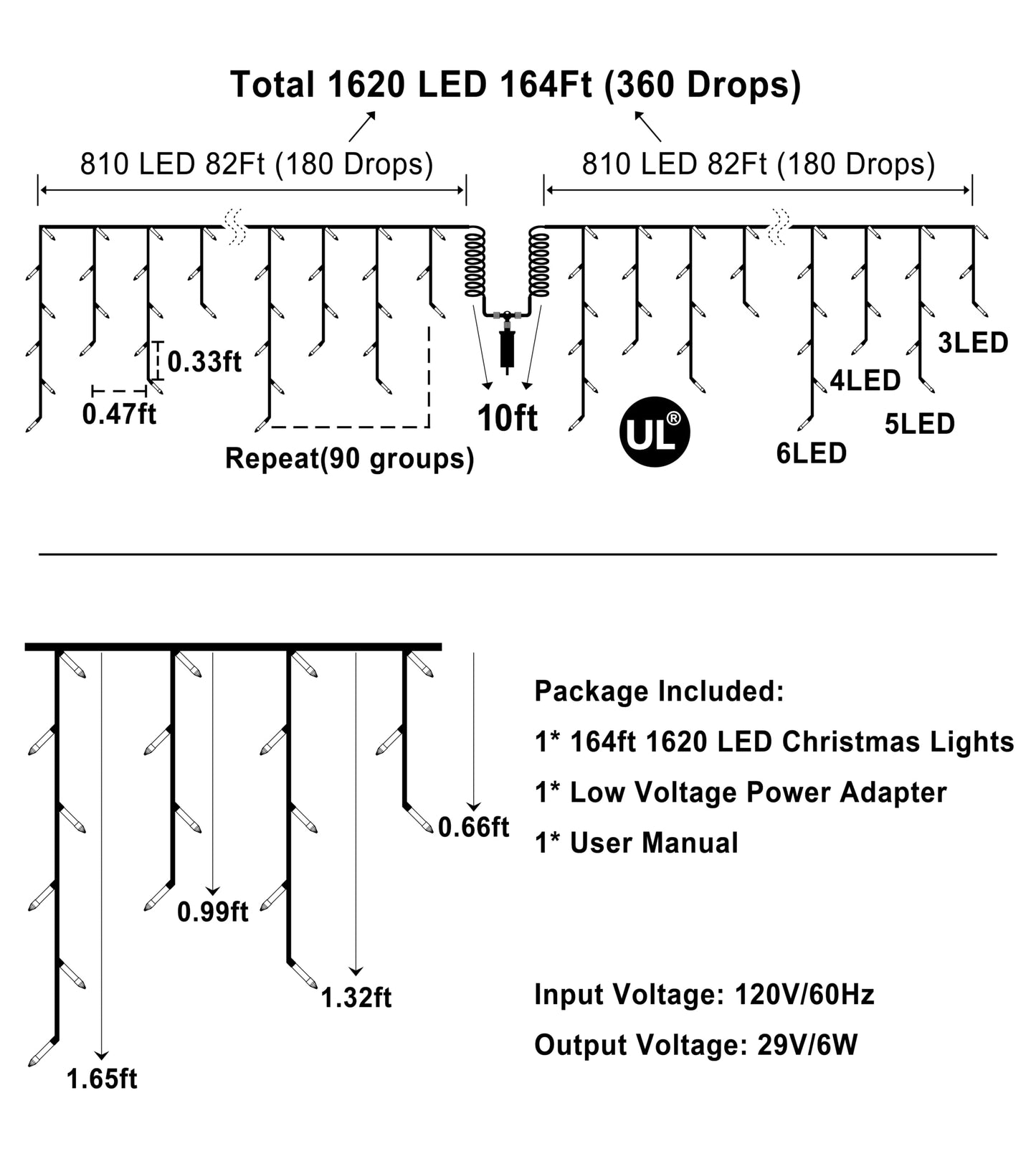 1620 LED 164ft 360 Drops Christmas Lights, Outdoor Hanging lights with 8 Modes & Timer Memory, Outside Waterproof Curtain String Light for House Fence Tree Holiday Wedding Party Decorations (Blue)