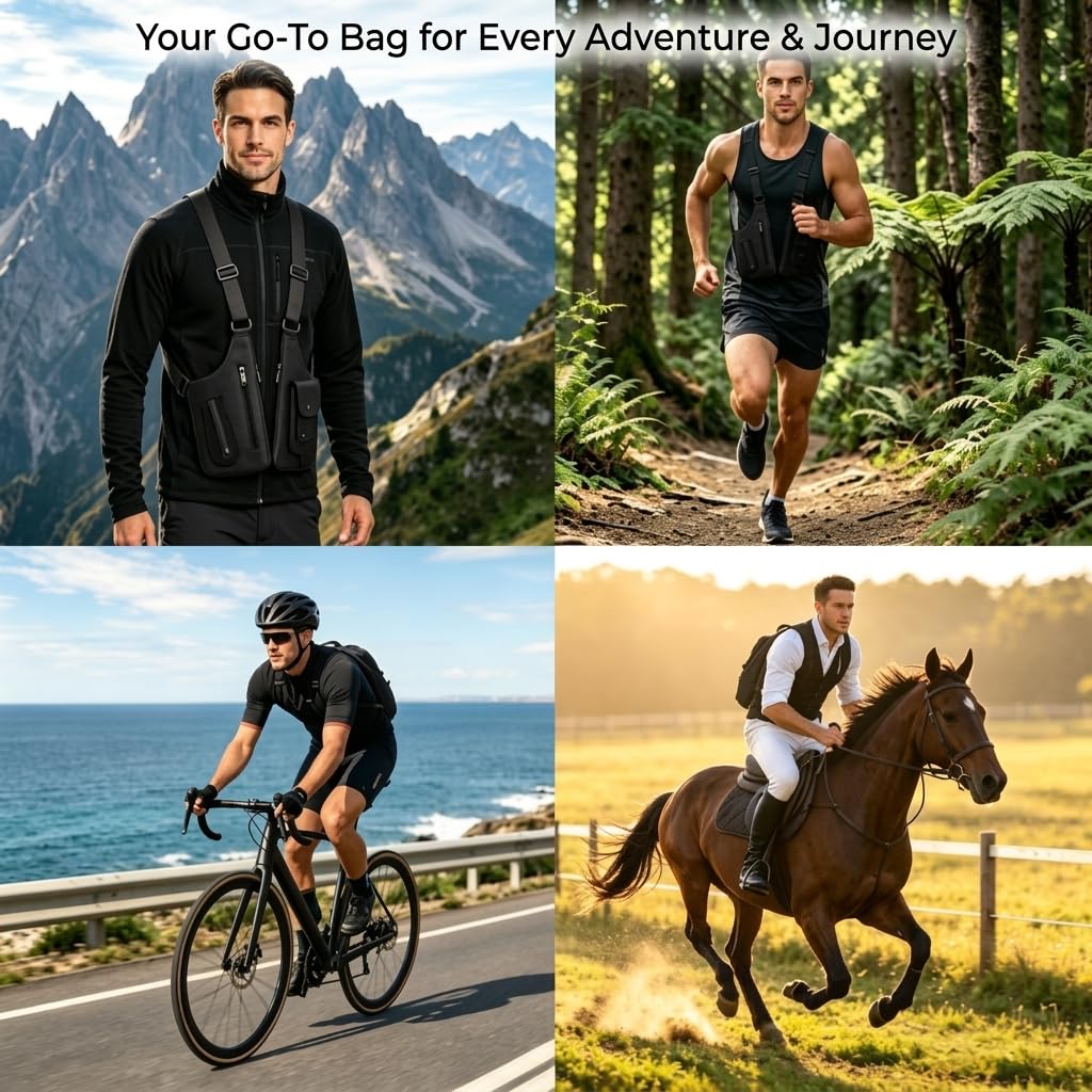 Double Shoulder Armpit Bag for Men, Underarm Shoulder Bag, PU Leather, Anti-theft Hidden Compartment, Adjustable Straps, Waterproof Multi-Pocket for Daily Travel, Hiking and Business