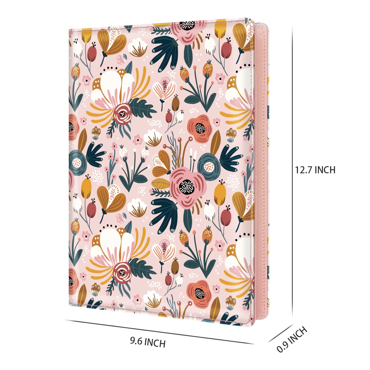 WAVEYU Portfolio Case for Women, Cute Floral Padfolio Cover for Girls, Conference/Resume/Legal Document Organizer with Letter/A4 Size Clipboard Hardboard, Business Card Holders, Pink Flower