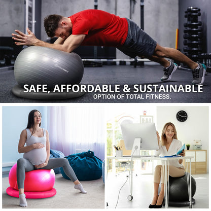 INTENT SPORTS Yoga Ball Chair – Stability Ball with Inflatable Stability Base & Resistance Bands, Fitness Ball for Home Gym, Office, Improves Back Pain, Core, Posture & Balance (65 Cm)