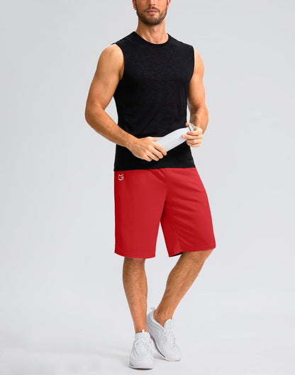 Men's Athletic Shorts with Pockets 9" / 11" Long Basketball Shorts Lightweight Quick Dry Gym Workout Shorts for Men(Red,XXXL)