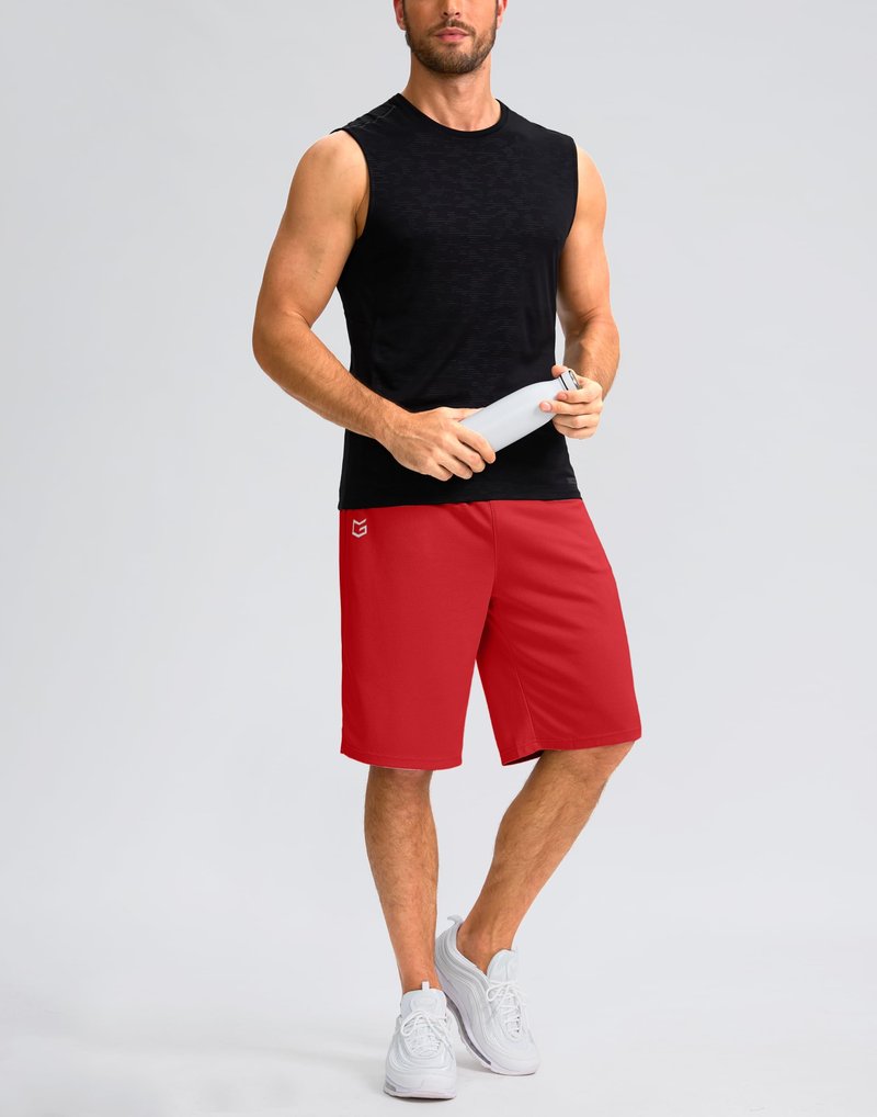 Men's Athletic Shorts with Pockets 9" / 11" Long Basketball Shorts Lightweight Quick Dry Gym Workout Shorts for Men(Red,S)