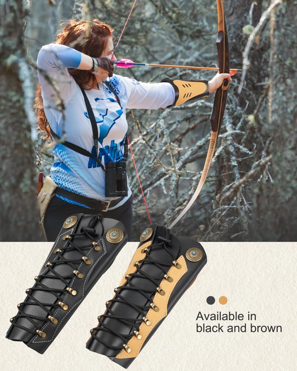 TOPARCHERY Handmade Leather Arm Guards Bow Hand Shooting Glove Adjustable for Hunting Shooting Arm Protector Wristband Gauntlet Unisex Medieval Bracer (Brown)