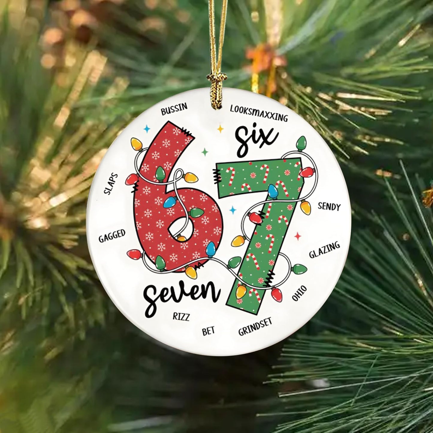 67 Christmas Tree Decoration,7Pcs Fun 67 Christmas Ornament, Cute 67 Ornament Xmas Tree Accessories Christmas Pendants Hanging, Santa Hat Gingerbread Christmas Ornament