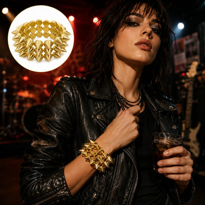 Embtrem Gold Studded Spike Bracelet for Women, Punk Bracelets Wide Stretch Cuff, Gothic Studded Bracelet, Y2K Statement Street Style Jewelry for Festival Party Outfit