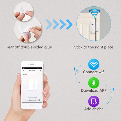 4 Pack WiFi Wireless Door Window Sensor,TUYA Smart Alarm with Free Notification APP Control Home Security Alarm System, Compatible with Alexa, Google Home, Siri