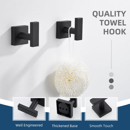 Angle Simple Bathroom Towel Hooks, Stainless Steel Robe Coat Hooks for Wall, Matte Black, 2 Pack