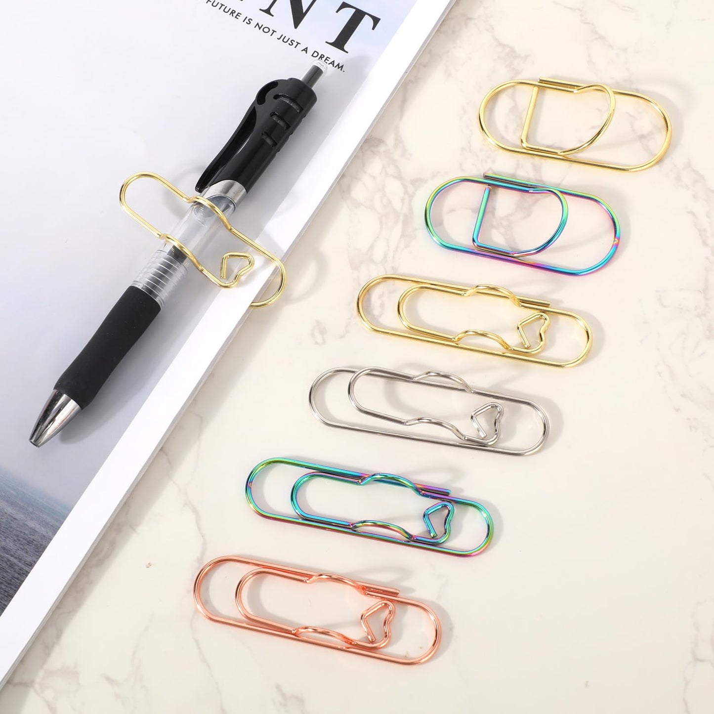 Fukaisu 30pcs Metal Pen Clips for Notebooks, 2 Styles Colorful Paperclip Pen Loop Holders Study Stationery Accessories for Book Journals Planners Office & School Supplies