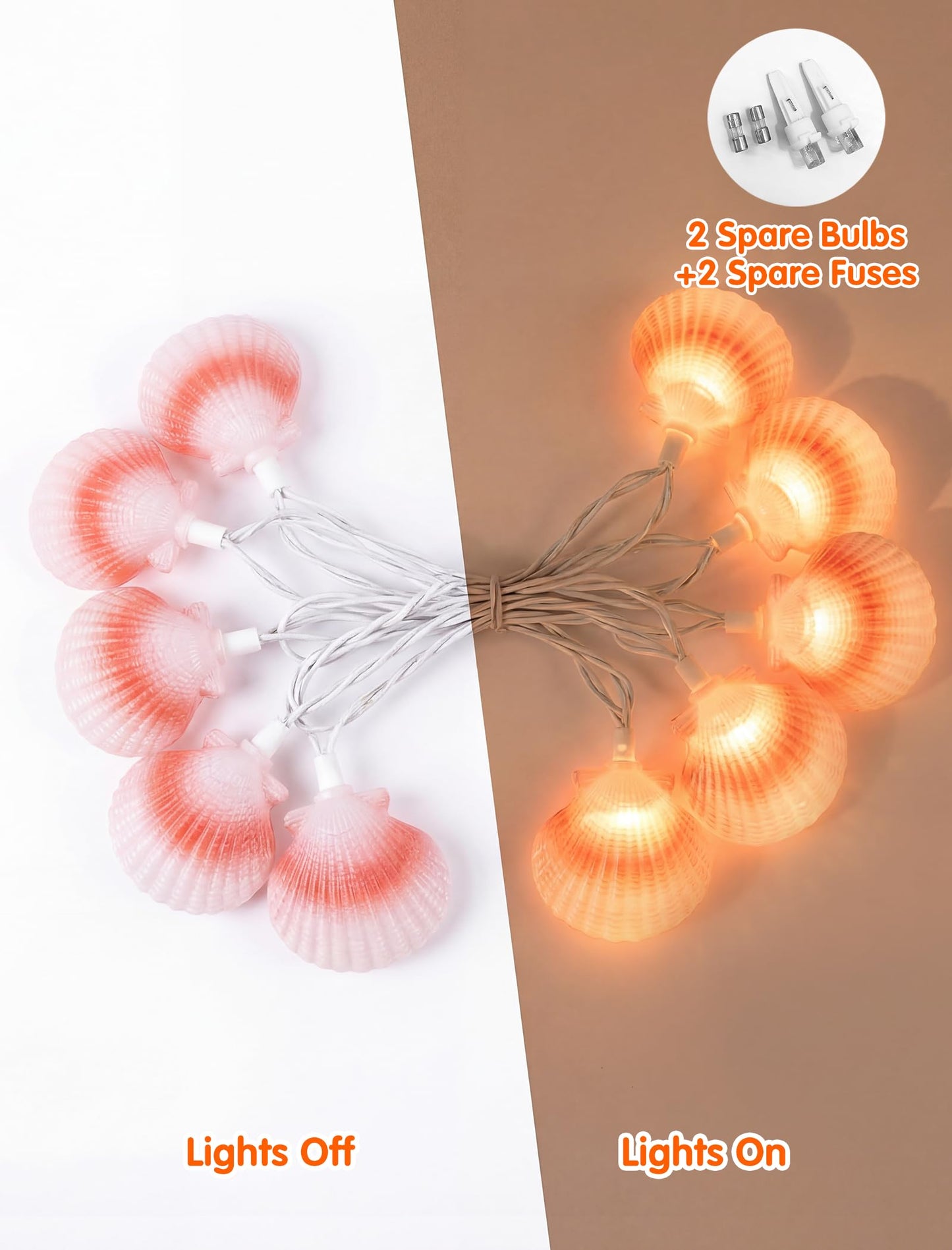 SUNSGNE 8.5FT LED Summer Seashell String Lights, 10 Textured Translucent Shell Beach String Lights with White Wire, Connectable Outdoor Indoor Decor for Summer Beach Theme, Pool Party, Ocean Bathroom
