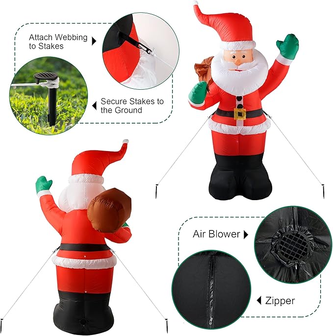 COOLWUFAN 6 FT Christmas Inflatables Santa Claus with Gifts Bag, Christmas Inflatables Outdoor Decorations, Built-in LED Lights Holiday Blow Up Yard Decoration Clearance for Yard, Holiday, Parties