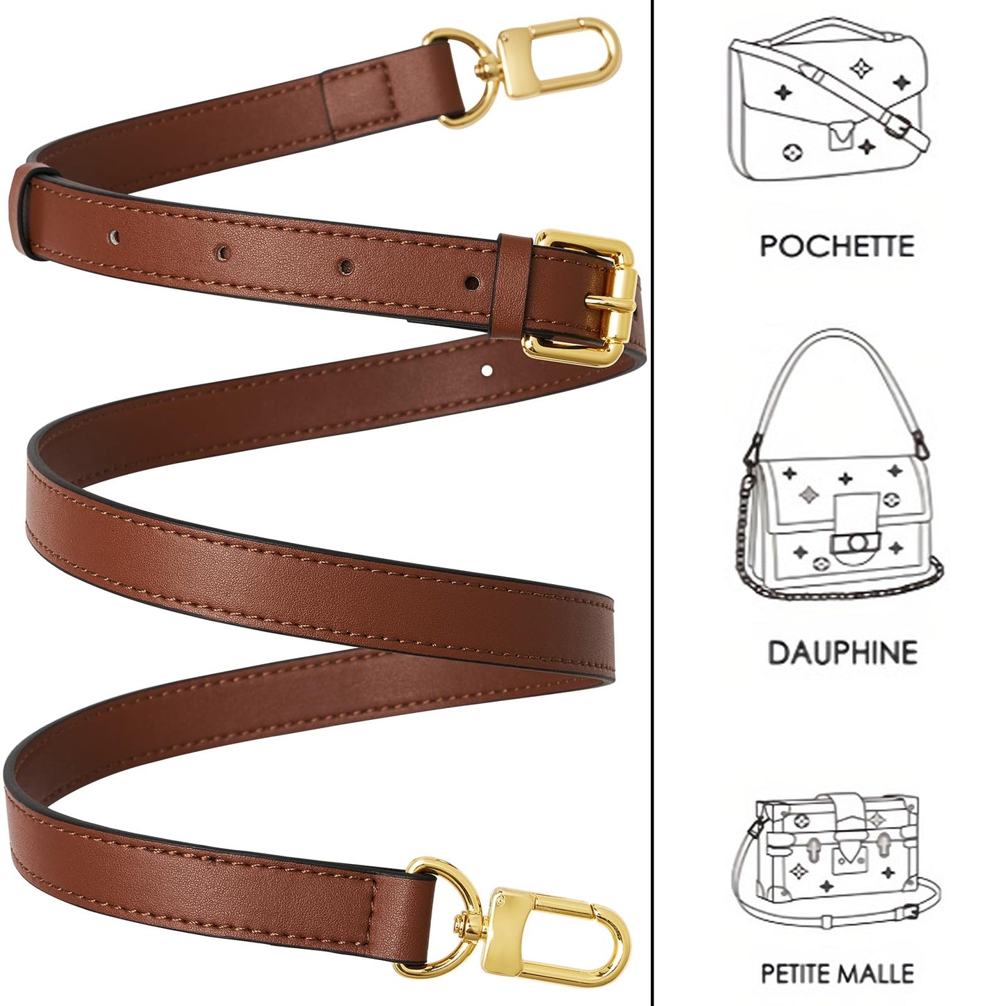 RICLVS Genuine Vachetta Leather Crossbody Strap Genuine Leather Adjustable Replacement Strap for Shoulder Bag Handbag Purse (Brown)