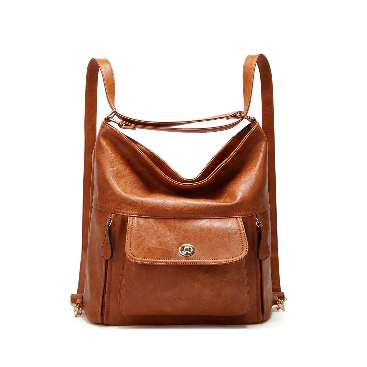 myfriday Vintage Leather Fashion Backpack Purse for Women Large Capacity Convertible Backpack Travel Daily Daypack (Brown)