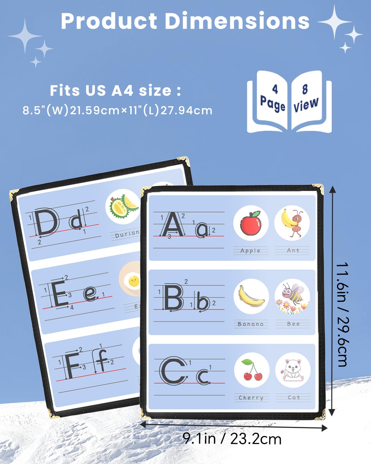 DUPDMKIN 6 Pack Menu Covers 8.5 x 11 Inch, 4 Page 8 View Menu Holder, Menu Sleeves for Restaurant, Cafe, Bar