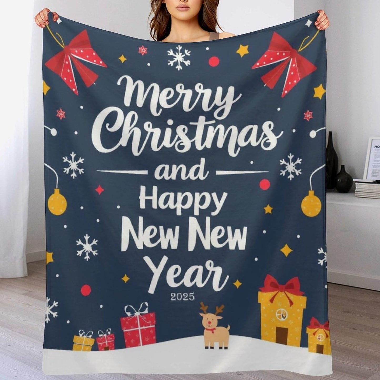 Christmas Printed Blanket Super Soft Flannel Fleece Cozy Blankets for Bed,Sofa,Couch,Gifts for Women Men,Camping and Travel Warm Fuzzy Blanket for All Season (Merry Christmas, 50" x60)