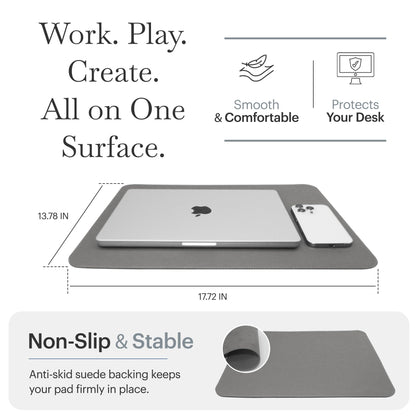 Rikan Desk Blotter Keeps Your Workspace Organized & Stylish - Luxury Blotter Desk Pad with Vegan Leather for Elegance - Perfect Laptop Pad Protects Your Desk, Enhances Style & Productivity - Grey