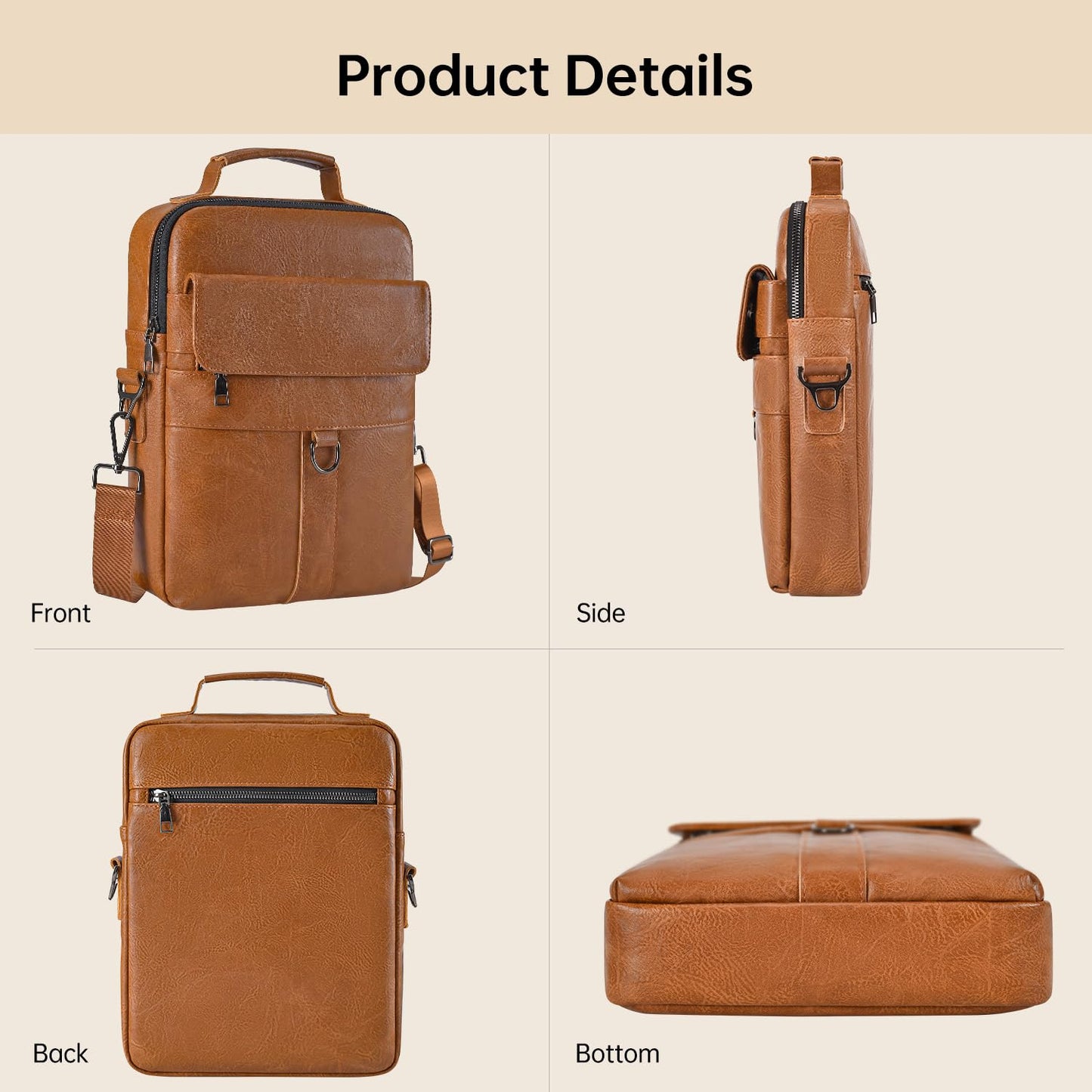 11 Inch Tablet Shoulder Bag Leather Carrying Case for 11 inch iPad A16, iPad Pro 11" M5 M4/ iPads Air 11" M4 M3 M2 2026 2025 with Magic Keyboard, Vertical Laptop Sleeve Messenger Computer Bag, Brown
