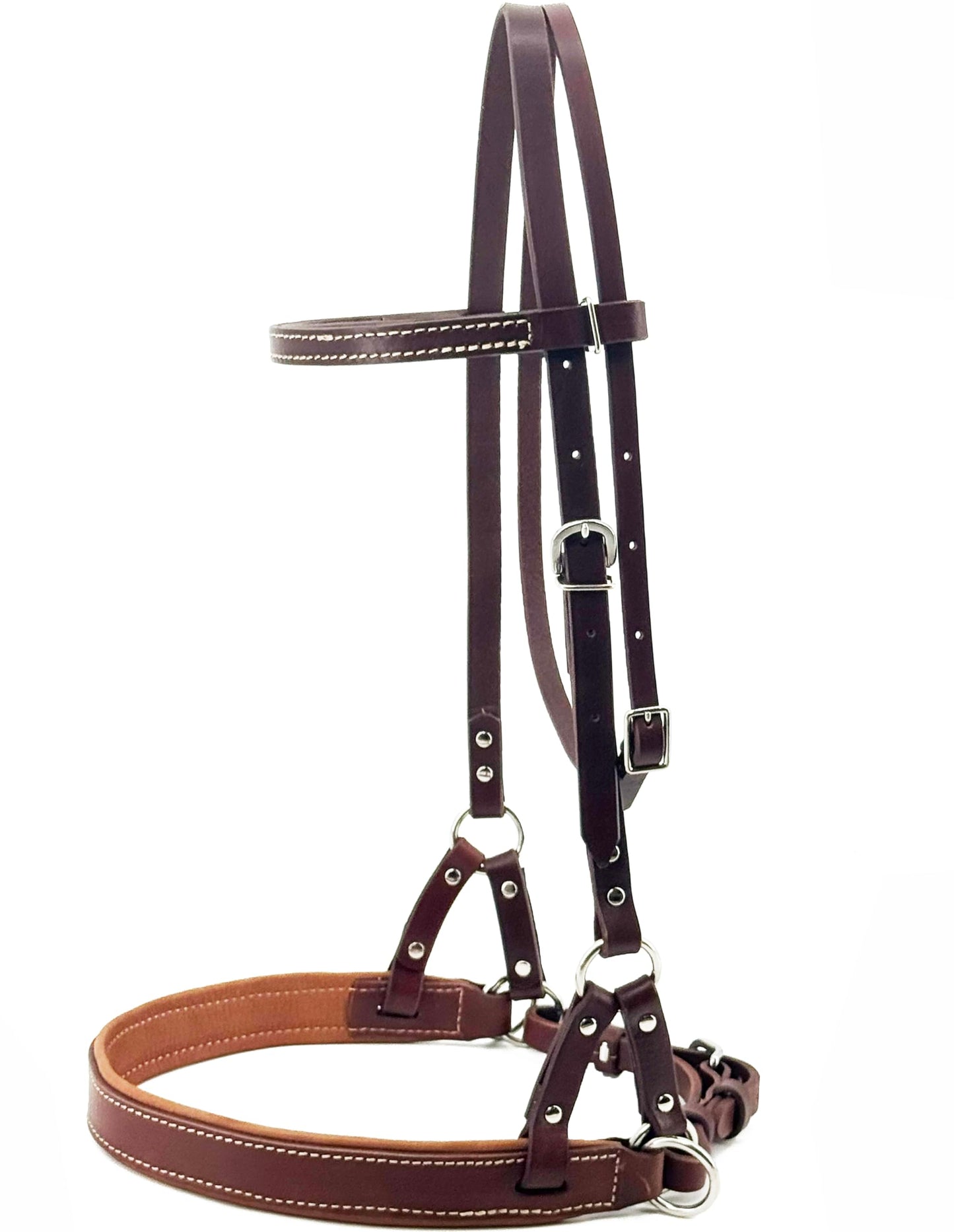 Jeereal Leather Decorative Nose Side Pull, Bitless Training Bridle, for Horses with Dental Issues，Stainless Steel Buckles