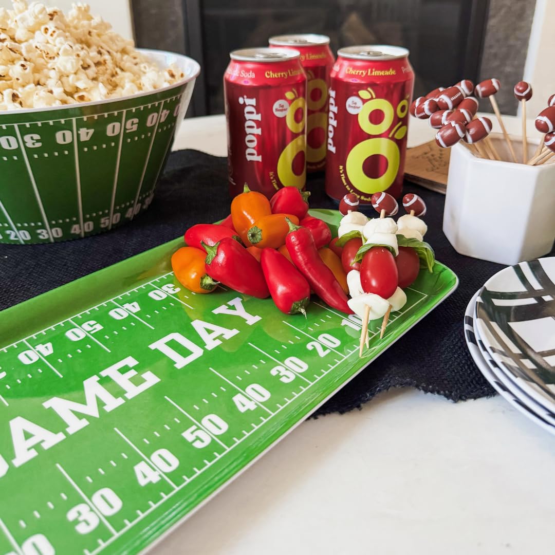 Sprinkles & Confetti Green Game Day Melamine Serving Tray with Handles - BPA-Free, Reusable Platter for Tailgates, Birthdays, Sports Parties - Durable for Charcuterie, Snacks, Wings