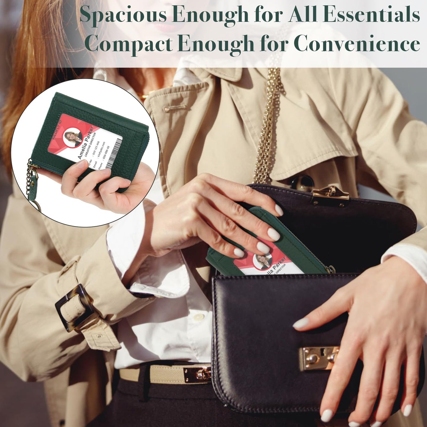 kilofly Genuine Leather Card Slot ID Holder Wallet + Keychain Cable Organizer