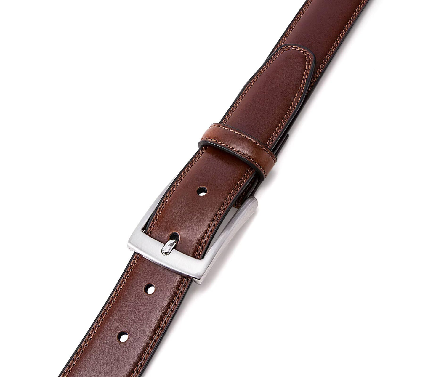 MILORDE Men's Genuine Leather Dress Belt, Handmade, Designs for Work Business and Casual (Size 30 (Waist 28), Burnt Umber)